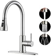 Brushed Nickel Kitchen Faucet with Pull Down Sprayer - High Arc Stainless Steel Kitchen Sink Fauc...