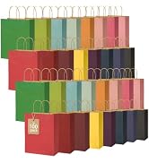 BLEWINDZ 100Pcs Bulk 16 Colors Paper Gift Bags with Handles, 10.6"×8.2"×4.3" Medium Party Favor B...
