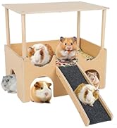 Guinea Pig Hideout Castle 2 Tierd Sturdy Wooden Hamster Castle Detachable Guinea Pig Hideout Hous...
