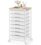 Pipishell Rolling Cart with 8 Drawers, Rolling Storage Drawer Cart with Lockable Wheels & Wood Ta...