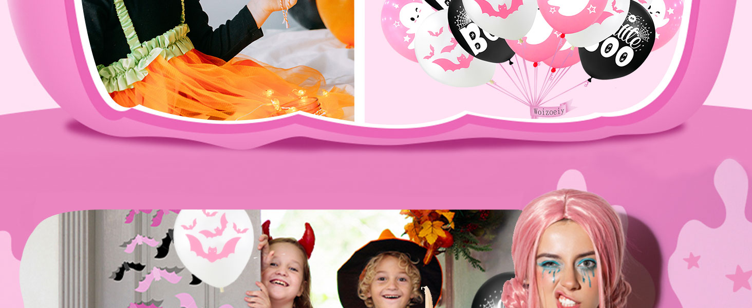 Halloween decorations birthday horror balloons black spider web white balloon ghost boo bats pink