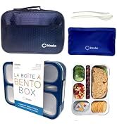 Bento Lunch Box with Insulated Bag and Ice Pack Set. 6 Divided Compartments, Containers for Schoo...
