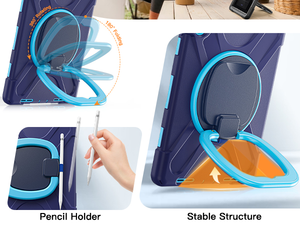 BATYUE iPad case with adjustable ring kickstand and built-in Apple Pencil holder