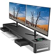 meatanty Dual Monitor Stand Riser with 2 Drawers,4 USB Ports and Charging Pad,Metal Monitor Stand...
