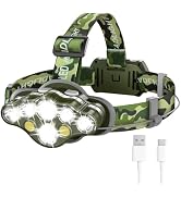 MIOISY Headlamp Rechargeable, 8 LED Super Bright Head Lamp with White Red Light, IPX4 Waterproof ...
