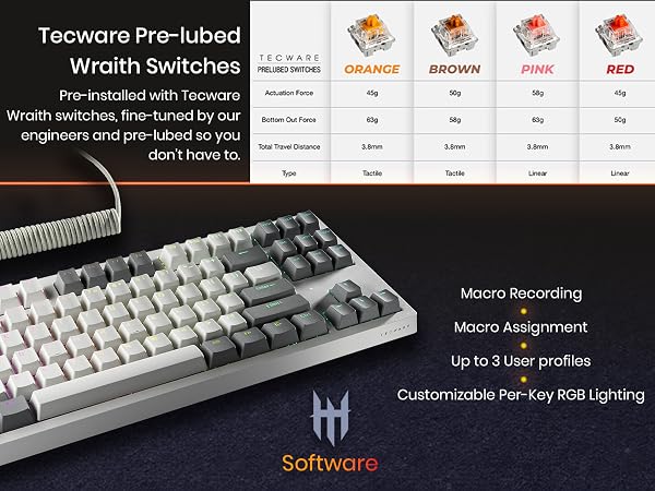 Tecware Phantom Plus Elite 87 mechanical keyboard Wraith switches tri mode keyboard