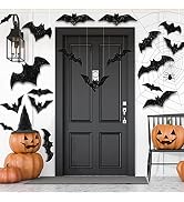 CCINEE 3D Halloween Hanging Bats Decoration,Large Glittery Bat Wall Decal Stickers for Halloween ...