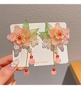 2Pcs Vintage Pink Flower Hair Clips,Sakura Decorative Hair Clips Tassel Pearl Barrettes Hanfu Fri...