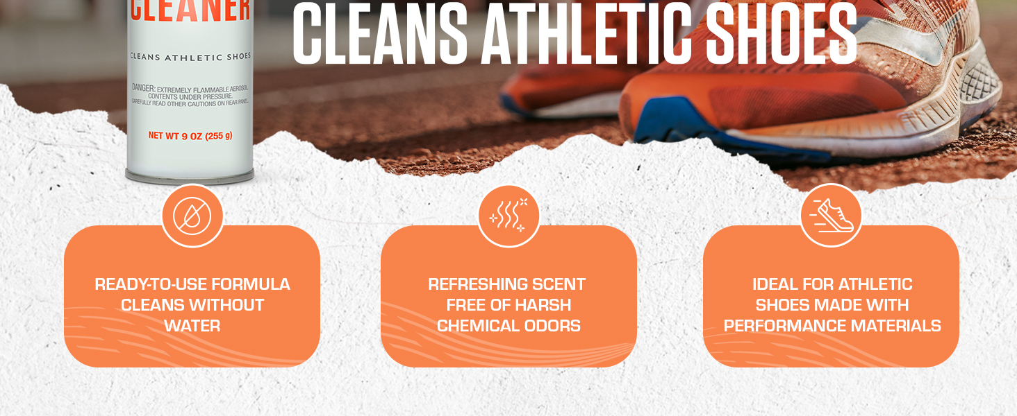 Cleans without water; Refreshing scent; ideal for athletic shoes