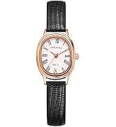 JewelryWe Leather Watch for Women: Oval Dial with Roman Numerals Analog Quartz Wristwatch Small C...