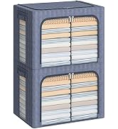 2Pack Stackable Storage Bins Oxford Frame Storage Box with Clear Window, Label Holder, Durable Ca...