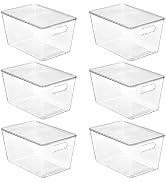 Vtopmart 6 Pack Clear Stackable Storage Bins with Lids, Large Plastic Containers with Handle for ...