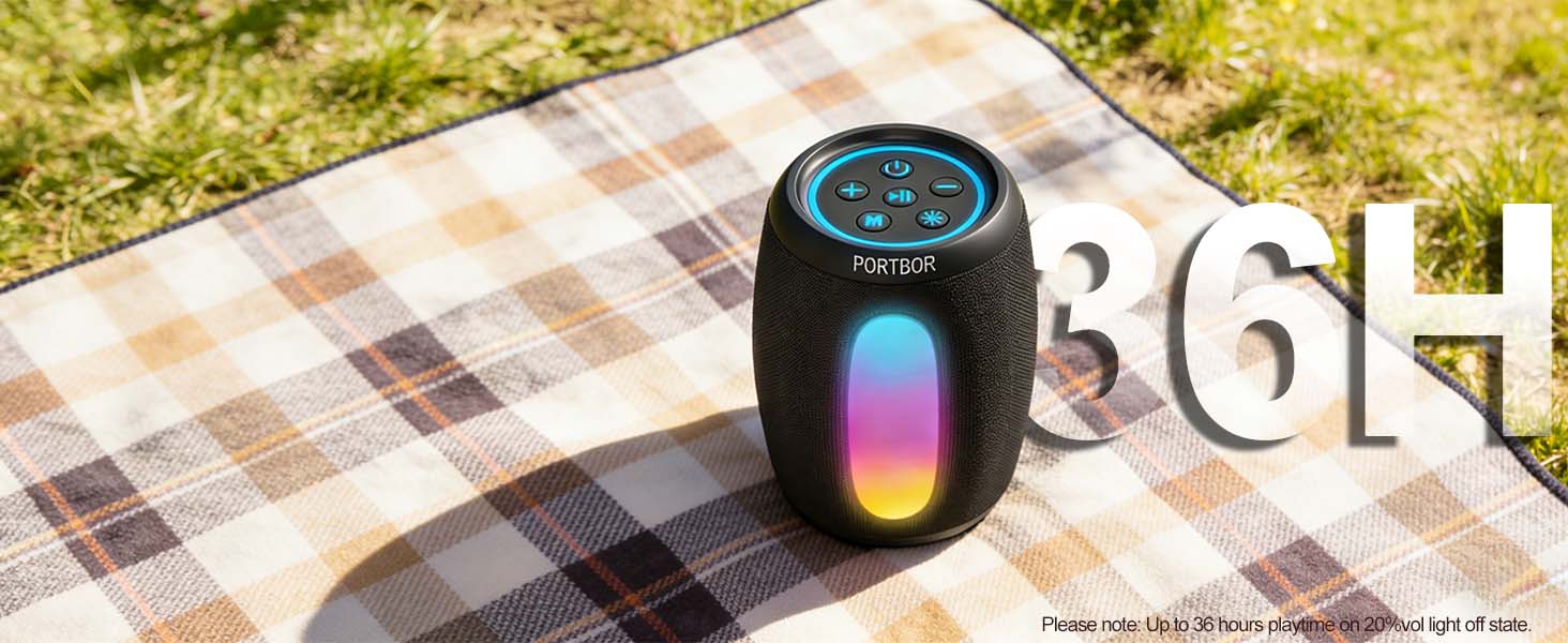 Portable Bluetooth speaker, built in rechargeable battery for 36 hours of long playback.