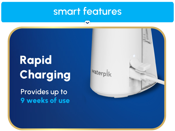 Image of charging cable in water flosser with text that says rapid charging