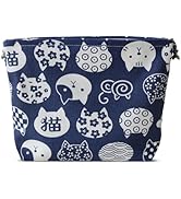 HAPPYHEIDI Canvas Makeup Bag, Cosmetic Travel Pouch, Kawaii Blue Cats, Cotton Blend, Animal Print...