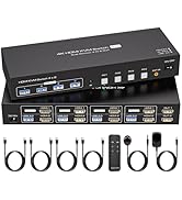 ATLAHET Dual Monitor HDMI 2.1 KVM Switch 4 Computers 2 Monitors 4K@60Hz 2K@120Hz 4 Port KVM Switc...