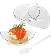 TOFLEN 100ct 1 oz Mini Dessert Plates with Tasting Spoons - Reusable Clear Plastic Party Serving ...