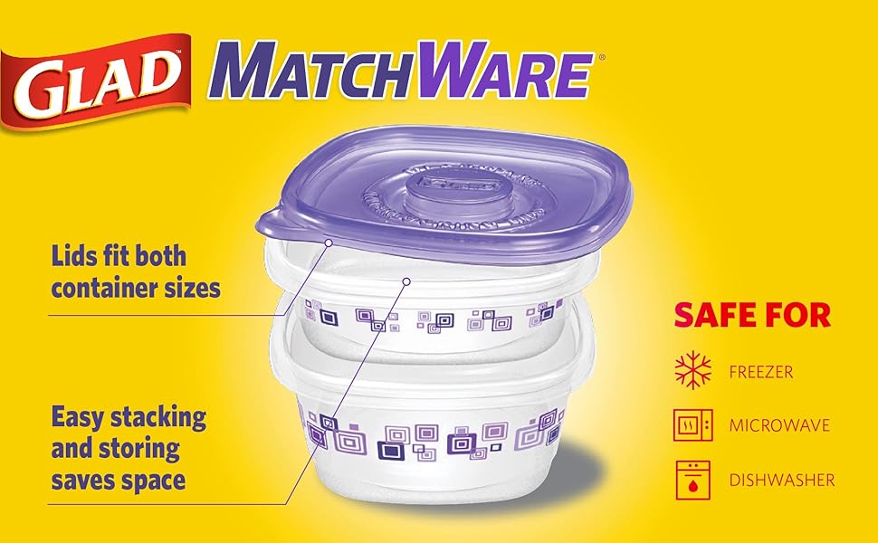 Glad, Gladware, Containers, Food Storage, Airtight, Seal, BPA Free, Lunch, Dishwasher, MatchWare