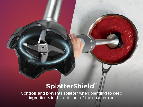 Controls and prevents splatter when blending to keep ingredients in the pot and off the countertop.