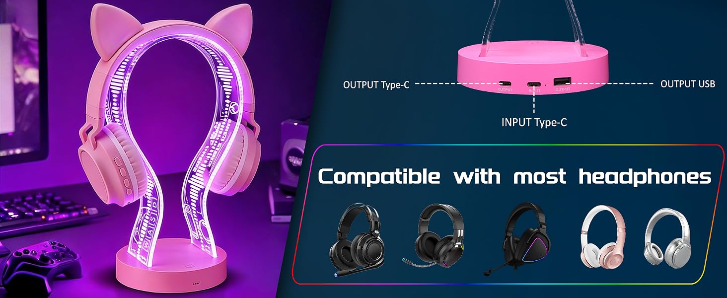 CoolGift Mart Light Up 16 Colors Headphone Stand