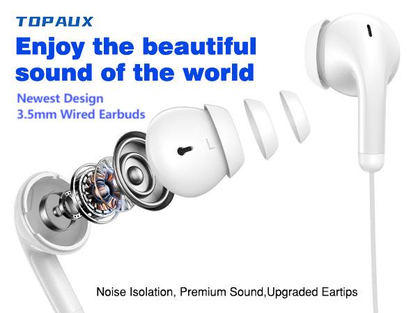 TOPAUX 3.5mm Wired Earbud in-Ear Headphone with Mic for Steam Deck Chromebook School Computer PC