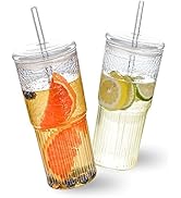 MINGHYZYA 20 oz Glass Cups With Glass Lids and Straws,20oz Iced Coffee Cup High Borosilicate Glas...