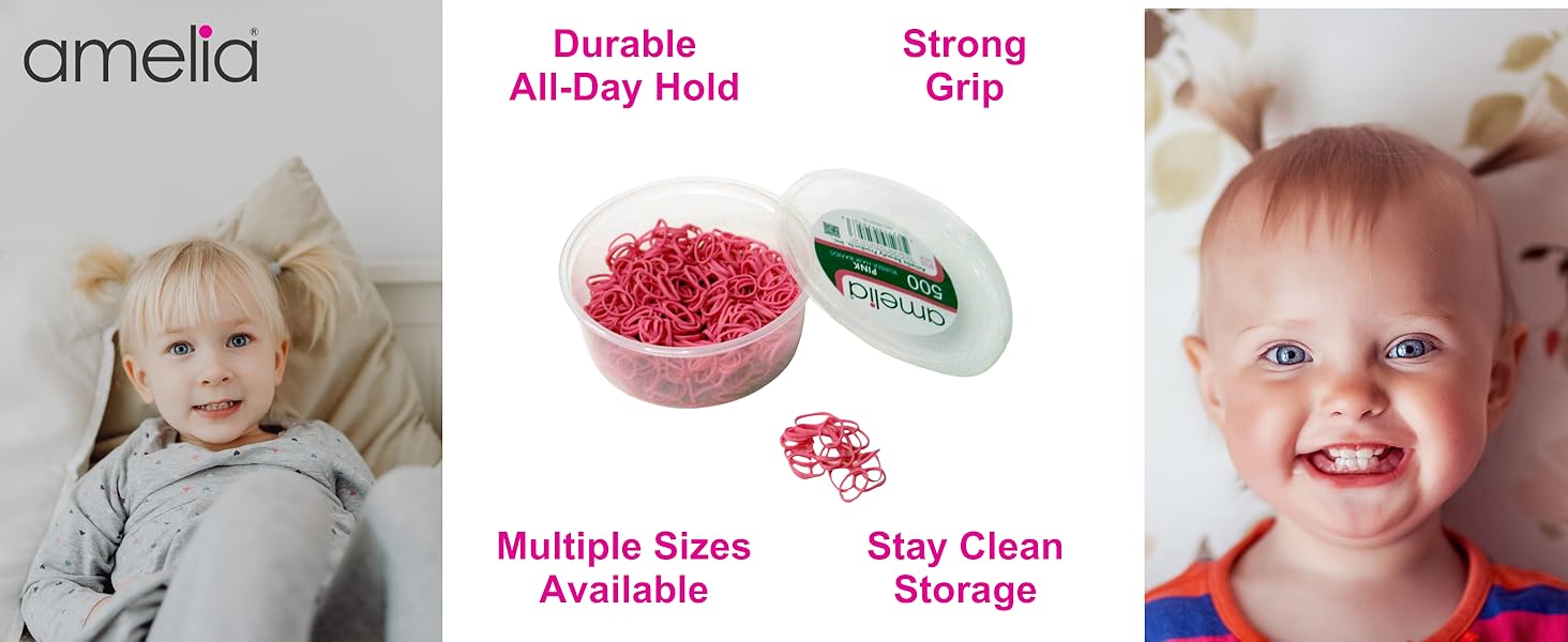 Amelia Beauty Rubber Hair Bands. Durable All Day Hold, Strong Grip, Stay Clean Container