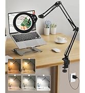 10X & 5X Magnifying Glass with Light, Ultra Long Swing Arm, 5 Colors & 10 Brightness, Real Glass ...