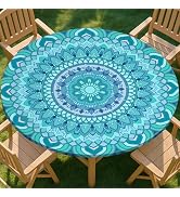 pickyNproud Round Tablecloth Waterproof round fitted tablecloth with elastic Fits 45