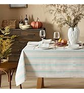 Home Bargains Plus Raven Blue and Blush Spring and Easter Fabric Tablecloth, 52 x 70 Inch Rectang...
