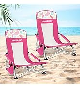 HAUSHOF 2-Pack High Back Beach Chairs, Mesh Back Folding Chair, Lightweight Low Seat Camping Chai...