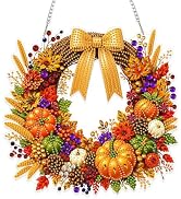 Eiflow Hanging Diamond Art Fall Wreath Kit for Adults DIY Acrylic Diamonds Craft Painting Ornamen...