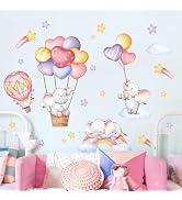 Hot Air Balloon Elephant Wall Decals Pink Ballons Animals Wall Stickers Peel and Stick Baby Nurse...