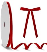 KINGLAKE Vintage Red Velvet Ribbon - 3/8 Inch x 25 Yards Red Velvet Ribbon for Christmas Tree, Gi...
