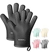 MAD SHARK Silicone Oven Mitts Heat Resistant 450 Degrees,Waterproof & Non-Slip Oven Gloves with F...
