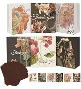 qiqee 6PCS Brown Tone Flowers Paper Gift Bags with Tissue Paper Handles Medium Size Bags(18pcs Ti...