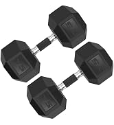 LIFERUN Rubber Grip Dumbbells Rubber Coated Cast Iron, with Anti-Slip Hex Black Dumbbell, Free We...