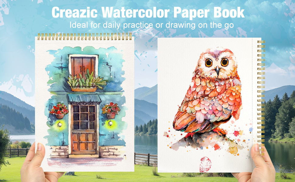 Creazic Watercolor Paper Book, Ideat for Darly Pracice or Drawing On the Go