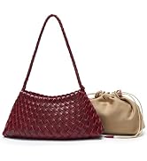 Small Woven Purse for Women, Vegan Leather Shoulder Bag, Slouchy Tote Bag with Inner Drawstring P...