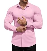 ROUWELL Men's High-Stretch Dress Shirts Muscle Fit Wrinkle Free Long Sleeve Slim Fit Business Cas...