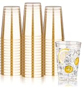 BESTVIP 12oz Gold Glitter Disposable Cups, 100 Pack Gold Plastic Cups, Heavy-duty Party Cocktail ...