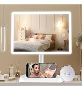 FUNTOUCH Rechargeable Makeup Vanity Mirror with Lights, Large Lighted Desk Makeup Mirror with 96 ...
