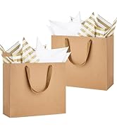 Ohuimrt 12 PCS Large Gift Bags with Tissue Papers Bulk, 12.5 x 4.5 x 11 Inches Brown Kraft Paper ...