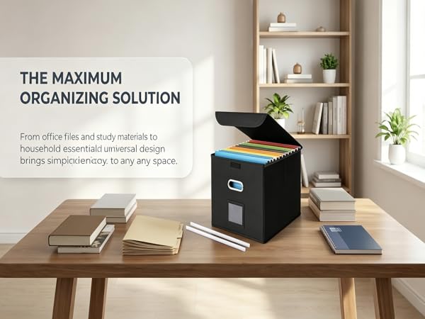 File Organizer Box with Lid,File Folder Organizer with Plastic Slide, Hanging for Document Storage