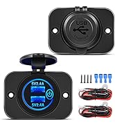 Nilight 2 Pack Quick Charge Socket LED 12V 24V Dual USB Charger 5V 4.8A Car Outlet Panel with ON ...