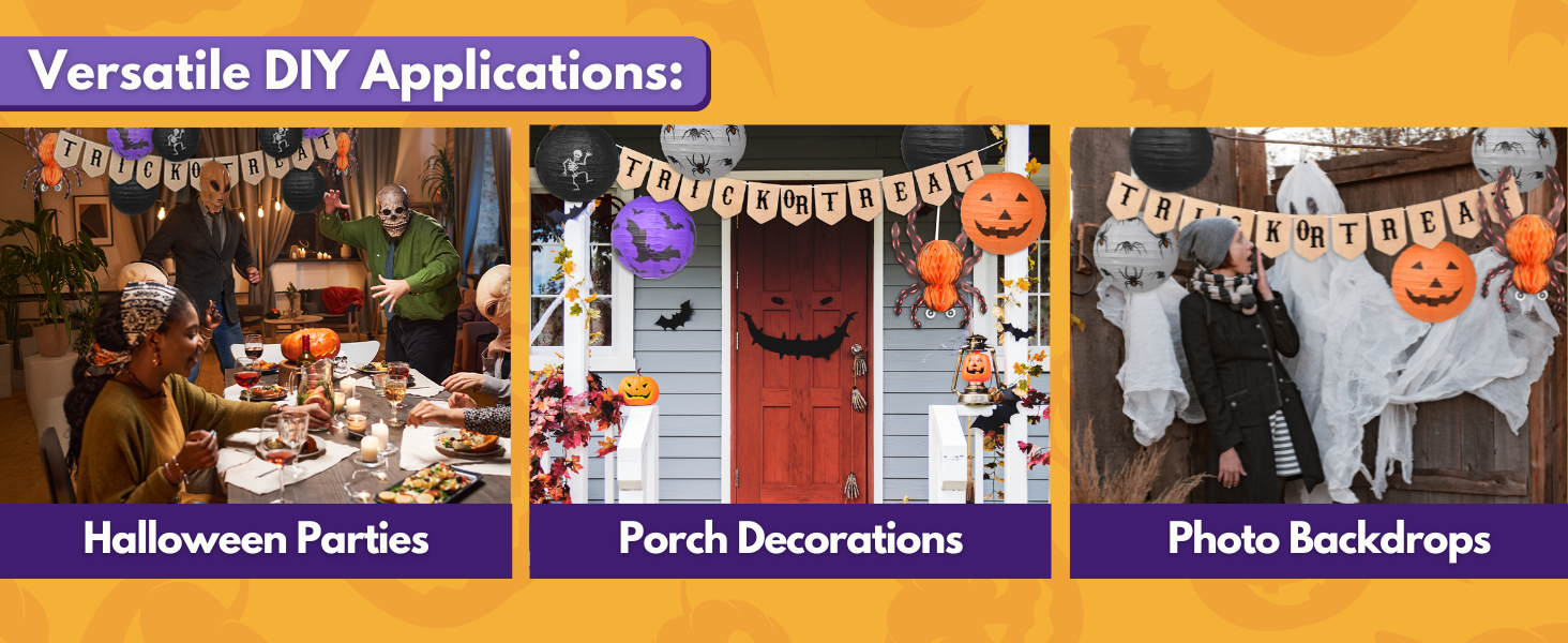 Halloween Banner Trick or Treat Halloween Banner for Fireplace Mantle Porch Party Decorations