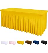 Jieqier Yellow Spandex Table Cover 6FT, Stretch Table Cloths with Table Skirts for Rectangle Tabl...