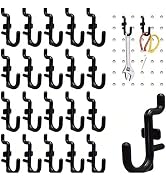Nivithi Plastic Pegboard J Hook Assortment Kit Black Peg Hooks 1/4" 50Pcs | Secure fit J hooks fo...