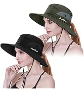 IYEBRAO 2 Pack Womens Ponytail Sun Hat UV Protection Bucket Hats Foldable Wide Brim Summer Boonie...