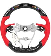 Qiilu LED Display Steering Wheel, Carbon Fiber Steering Wheel Racing Steering Wheel Preforated Le...